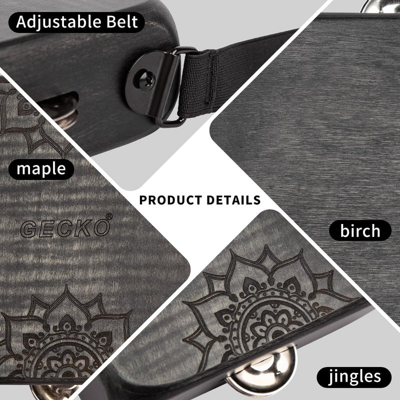 GECKO Tambourine Cajon Drum with Jingles, Wearable Strap, Storage Bag, Handheld Percussion Instrument, Portable Cajon for Rhythm Practice & Live Performance (Black) - Image 4